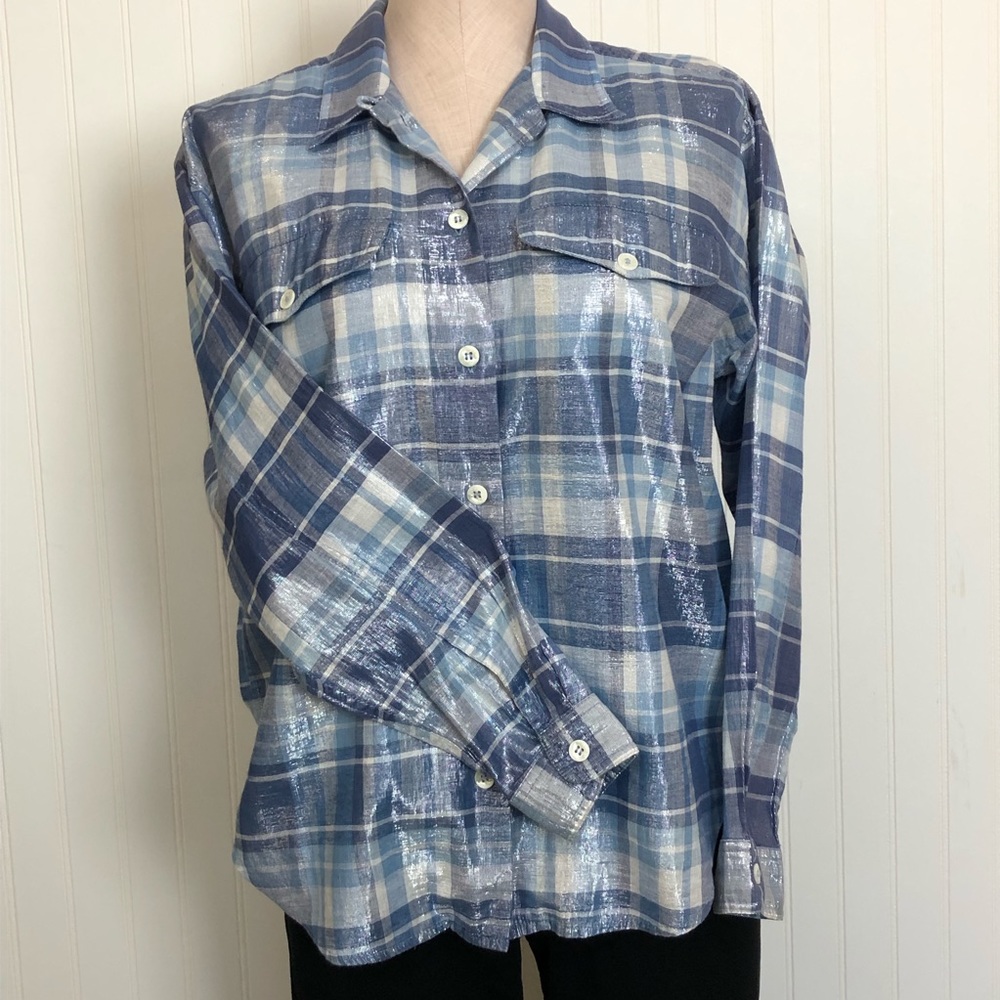 Liz Claiborne LIZWEAR Plaid Metallic Shirt Sz PS - Picture 3 of 6